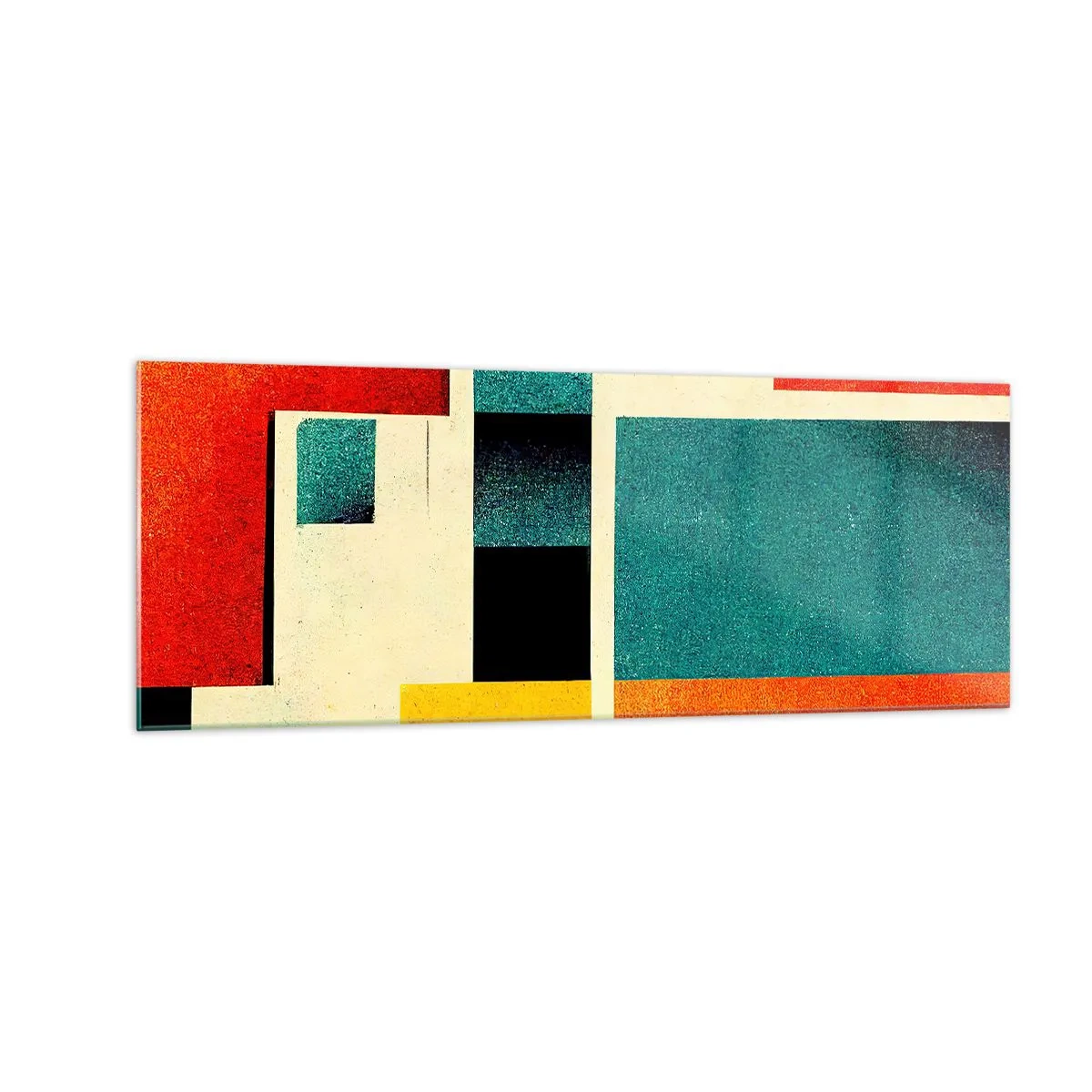 Impression sur verre - Image sur verre - Abstraction géométrique avec des rectangles et des carrés colorés - 140x50cm - Abstraction géométrique – bonne énergie - Décoration murale moderne pour le salon et la chambre ARTTOR