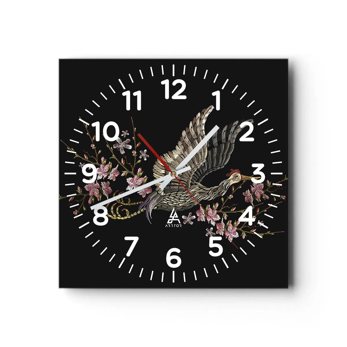Horloge murale - Pendule murale - Oiseau brodé exotique - 30x30 cm