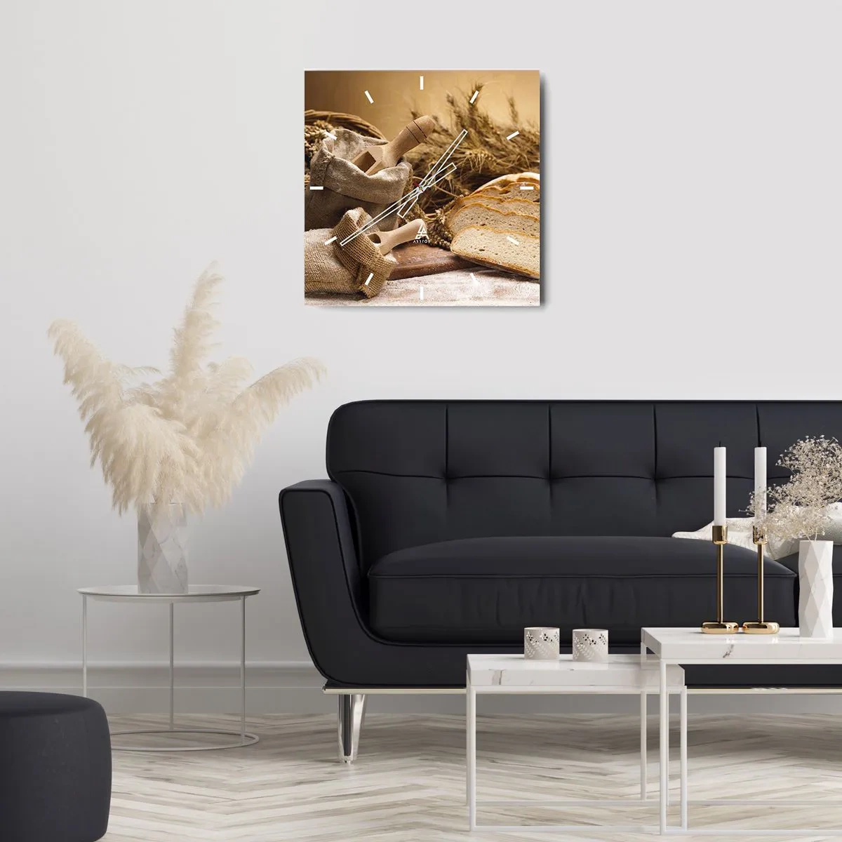 Horloge murale - Pendule murale - Un paysage avec du pain, de la farine et des épis de blé dans un style rustique. - 30x30cm - Comment il coupe avec un couteau - Décoration murale moderne pour le salon et la chambre ARTTOR