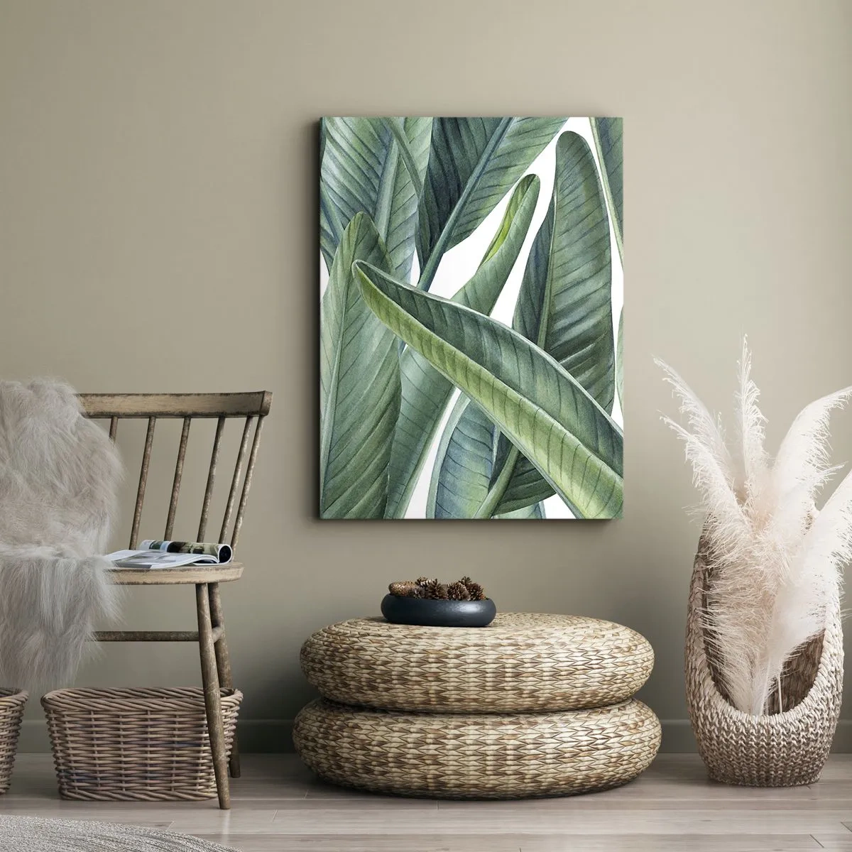 Impression sur toile - Image sur toile - Feuilles vertes dans un style botanique minimaliste - 70x100cm - La nature face à elle-même - Décoration murale moderne pour le salon et la chambre ARTTOR