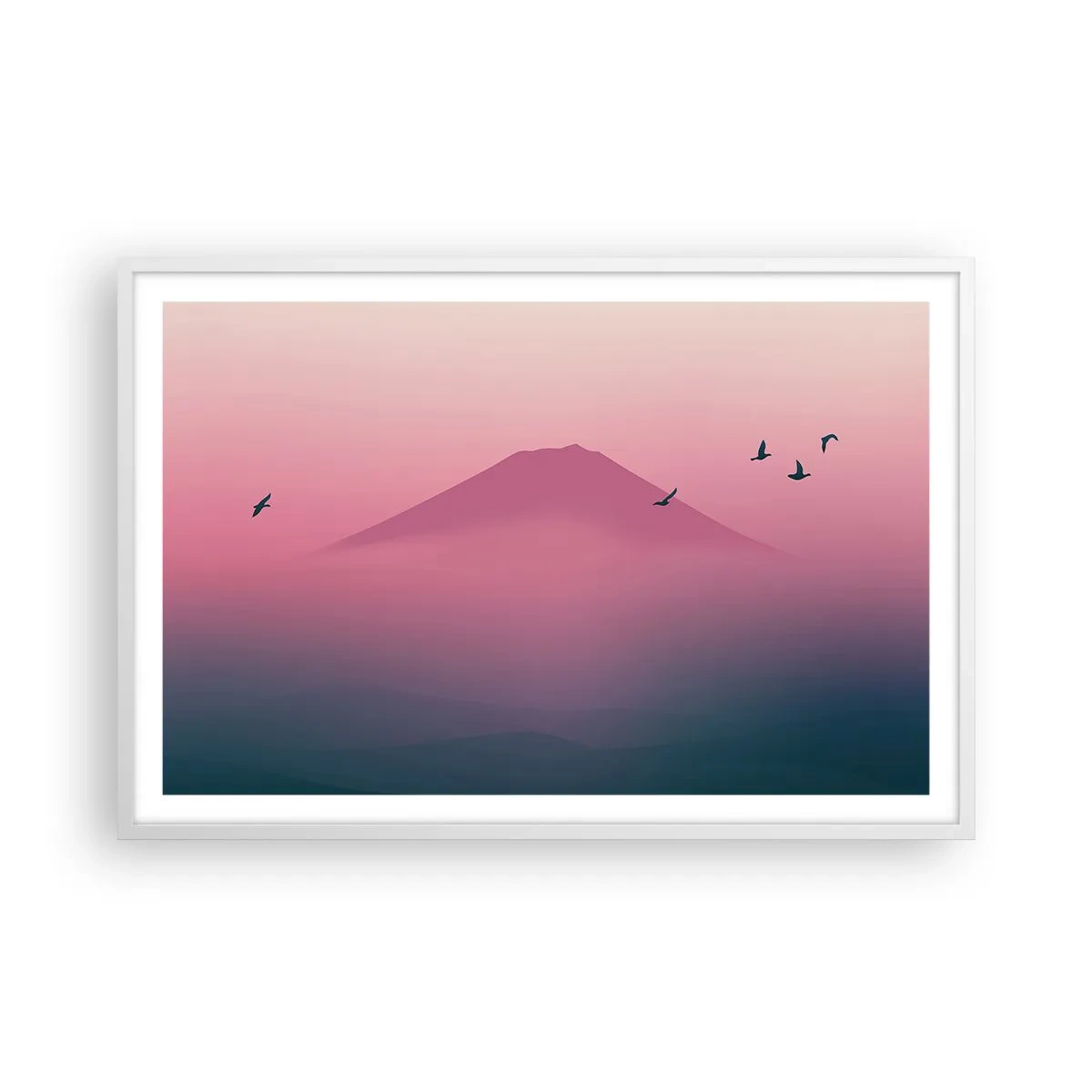 Affiche dans un cadre blanc - Poster - Des pèlerins au dessus des nuages - 91x61 cm