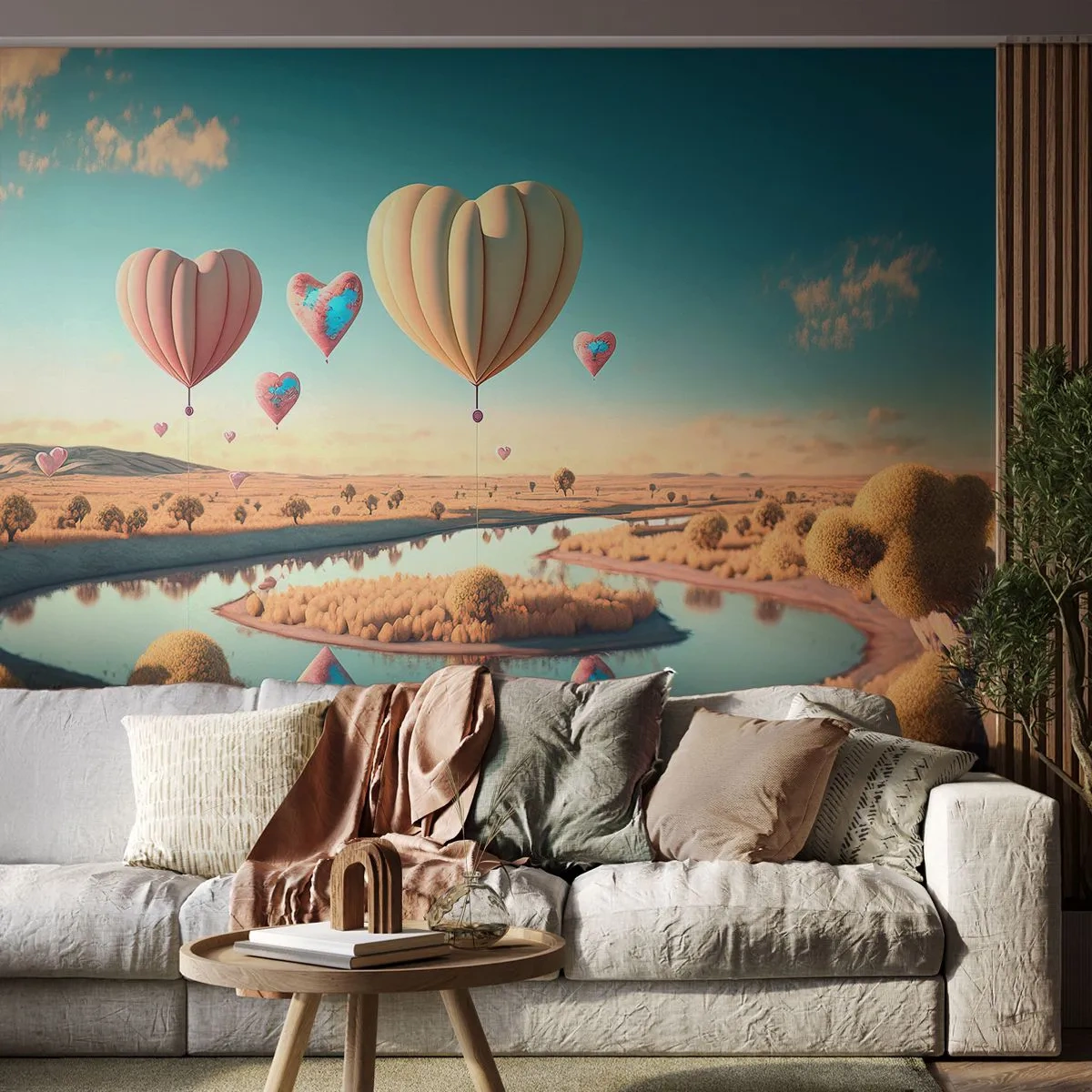 Papier Peint Photo Premium Sand - L'amour te permet de t'élever - des ballons, Pastel, Bonbons - 400x280 cm