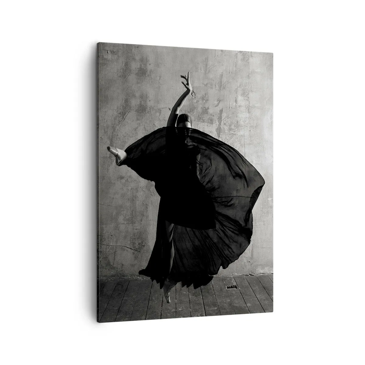 Impression sur toile - Image sur toile - Silhouette noire et blanche d'une danseuse en mouvement sur fond de mur - 50x70cm - Pas plein de passion - Décoration murale moderne pour le salon et la chambre ARTTOR