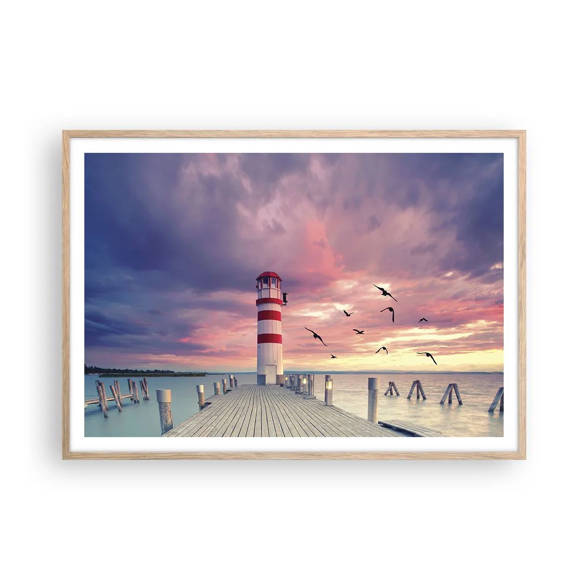 Affiche dans un chêne clair - Poster - C'est l'heure d'aller au port - 100x70 cm