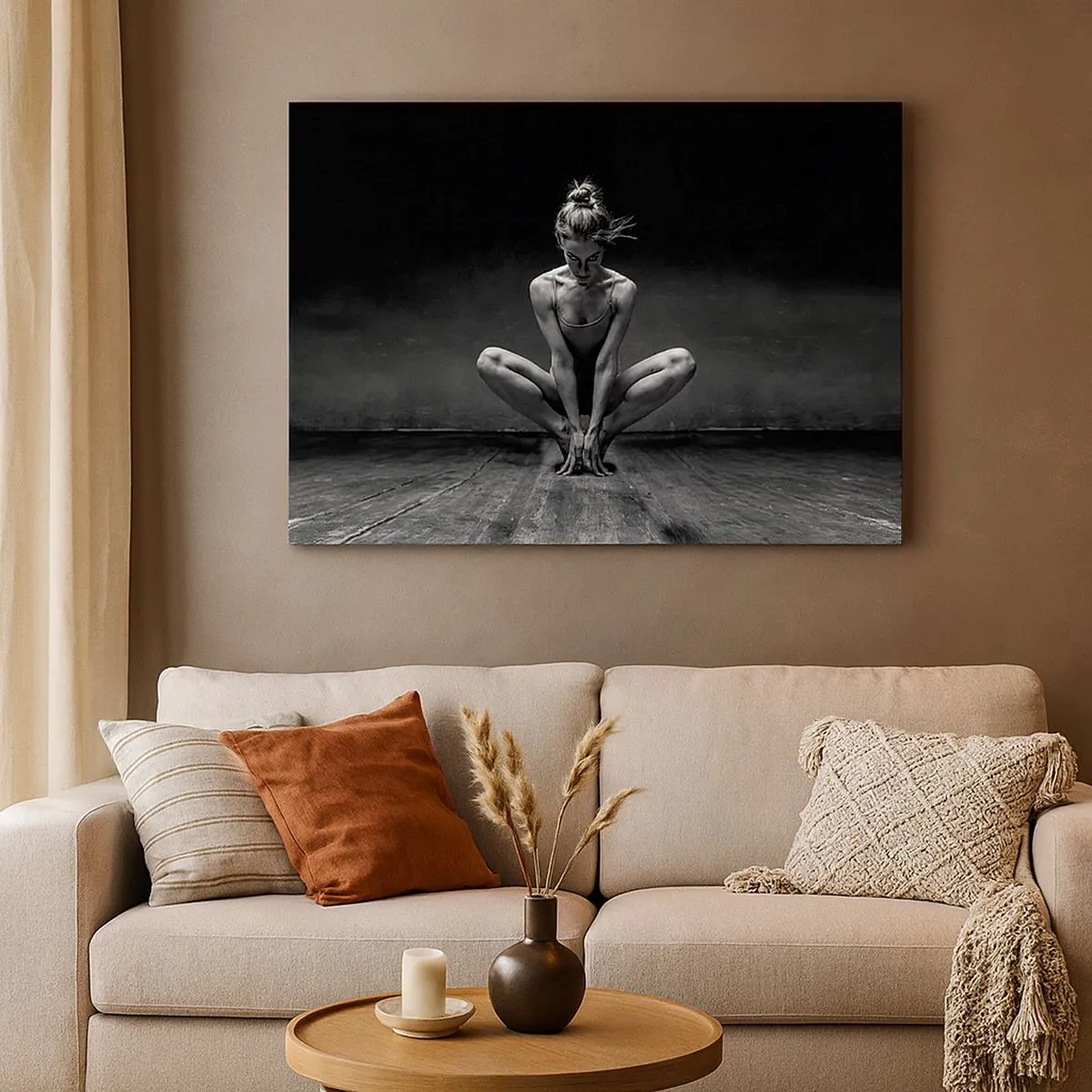 Impression sur toile - Image sur toile - Portrait en noir et blanc d'une danseuse en pleine concentration. - 70x50cm - Concentration de l'énergie de la danse - Décoration murale moderne pour le salon et la chambre ARTTOR