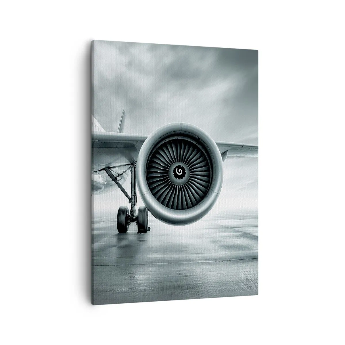 Impression sur toile - Image sur toile - Le réacteur d'un avion sur le tarmac - 50x70cm - Sent la force! - Décoration murale moderne pour le salon et la chambre ARTTOR