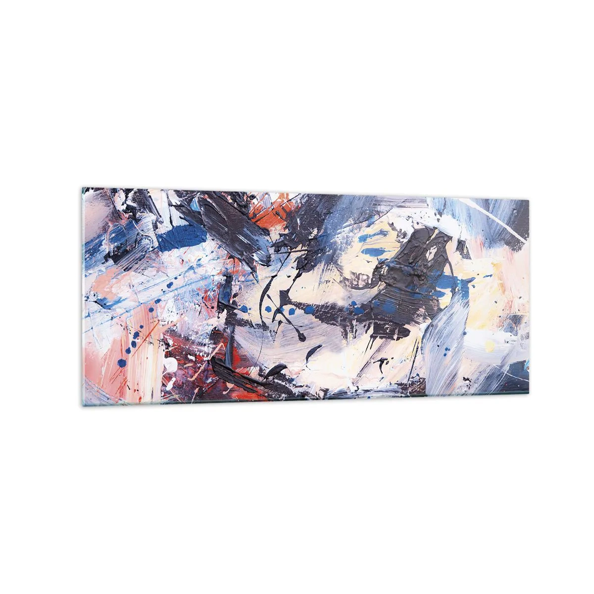 Impression sur verre - Image sur verre - Abstraction avec des coups de pinceau dynamiques en bleu et rouge. - 120x50cm - La danse folle de l'abstrait - Décoration murale moderne pour le salon et la chambre ARTTOR