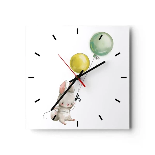 Horloge murale - Pendule murale - Un lapin tenant des ballons aux couleurs pastel - 30x30cm - Moi aussi je vole! - Décoration murale moderne pour le salon et la chambre ARTTOR