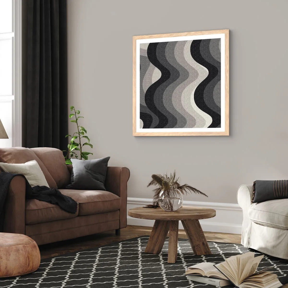 Affiche dans un chêne clair - Poster - Vague après vague - 60x60 cm