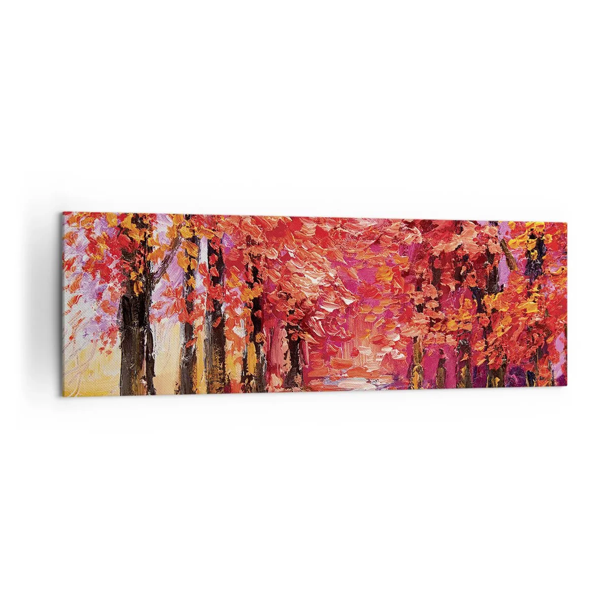 Impression sur toile - Image sur toile - Une ruelle pittoresque aux couleurs d'automne dans le style impressionniste - 160x50cm - Impression d'automne - Décoration murale moderne pour le salon et la chambre ARTTOR