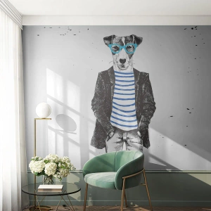 Papier Peint Photo Premium Sand - Un charme de chien - Abstraction, Homme, Chien - 500x350 cm