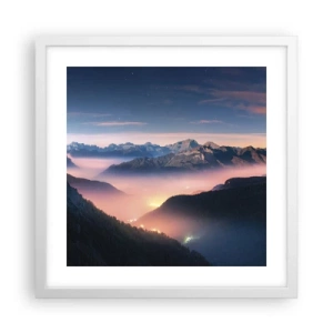 Affiche dans un cadre blanc - Poster - Lumière dans les vallées - 40x40 cm