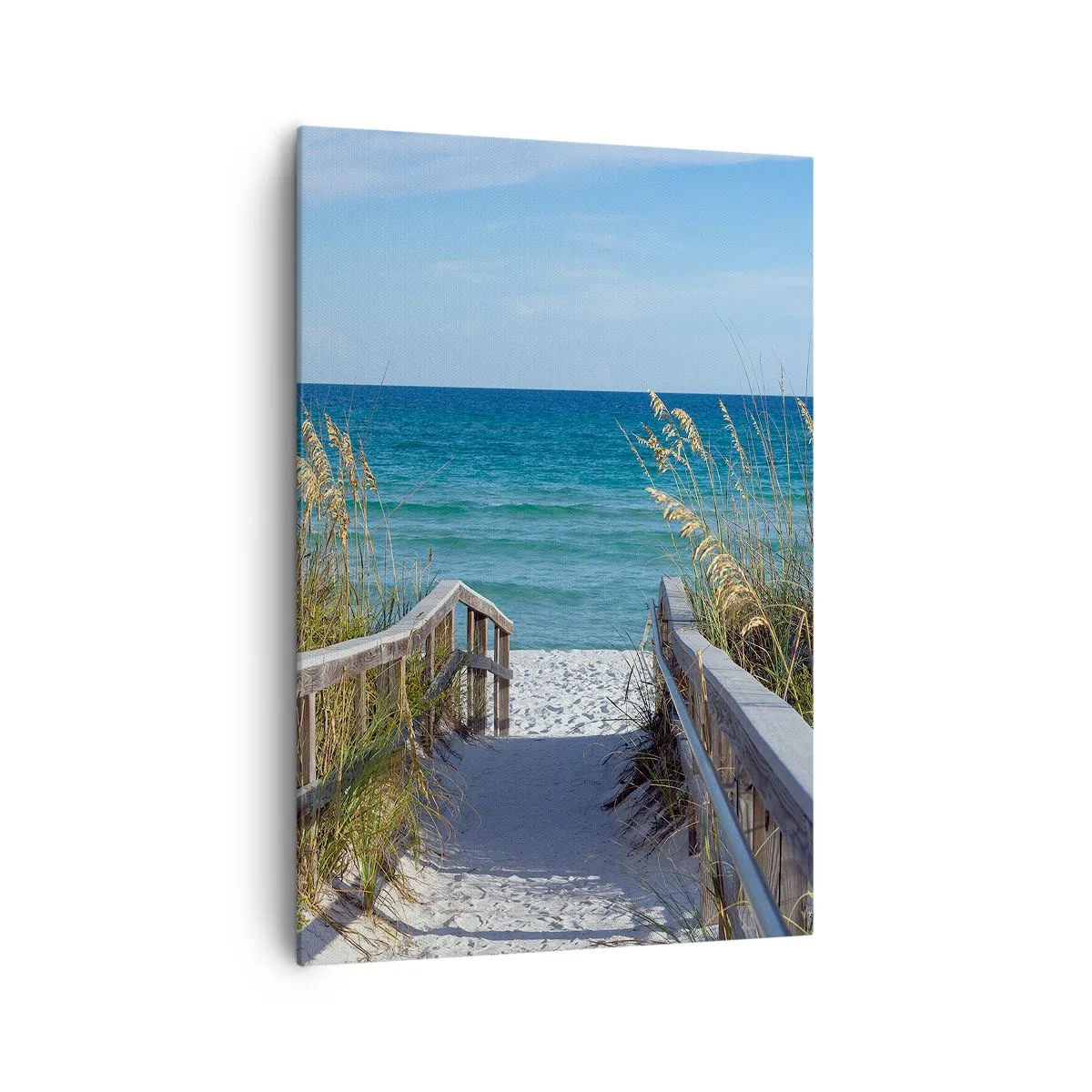 Impression sur toile - Image sur toile - Chemin vers la plage avec vue sur la mer - 70x100cm - Au soleil, sous le vent - Décoration murale moderne pour le salon et la chambre ARTTOR
