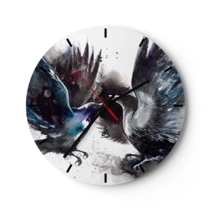 Horloge murale - Pendule murale - Représentation artistique de deux corbeaux dans une pose dynamique - 30x30cm - Le corbeau des corbeaux - Décoration murale moderne pour le salon, la cuisine et la chambre ARTTOR