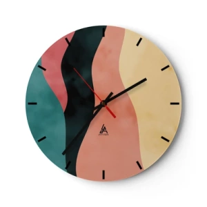 Horloge murale - Pendule murale - Rayures ondulées colorées dans des tons de turquoise, noir, rose et jaune - 30x30cm - Conformité non-conforme - Décoration murale moderne pour le salon, la cuisine et la chambre ARTTOR