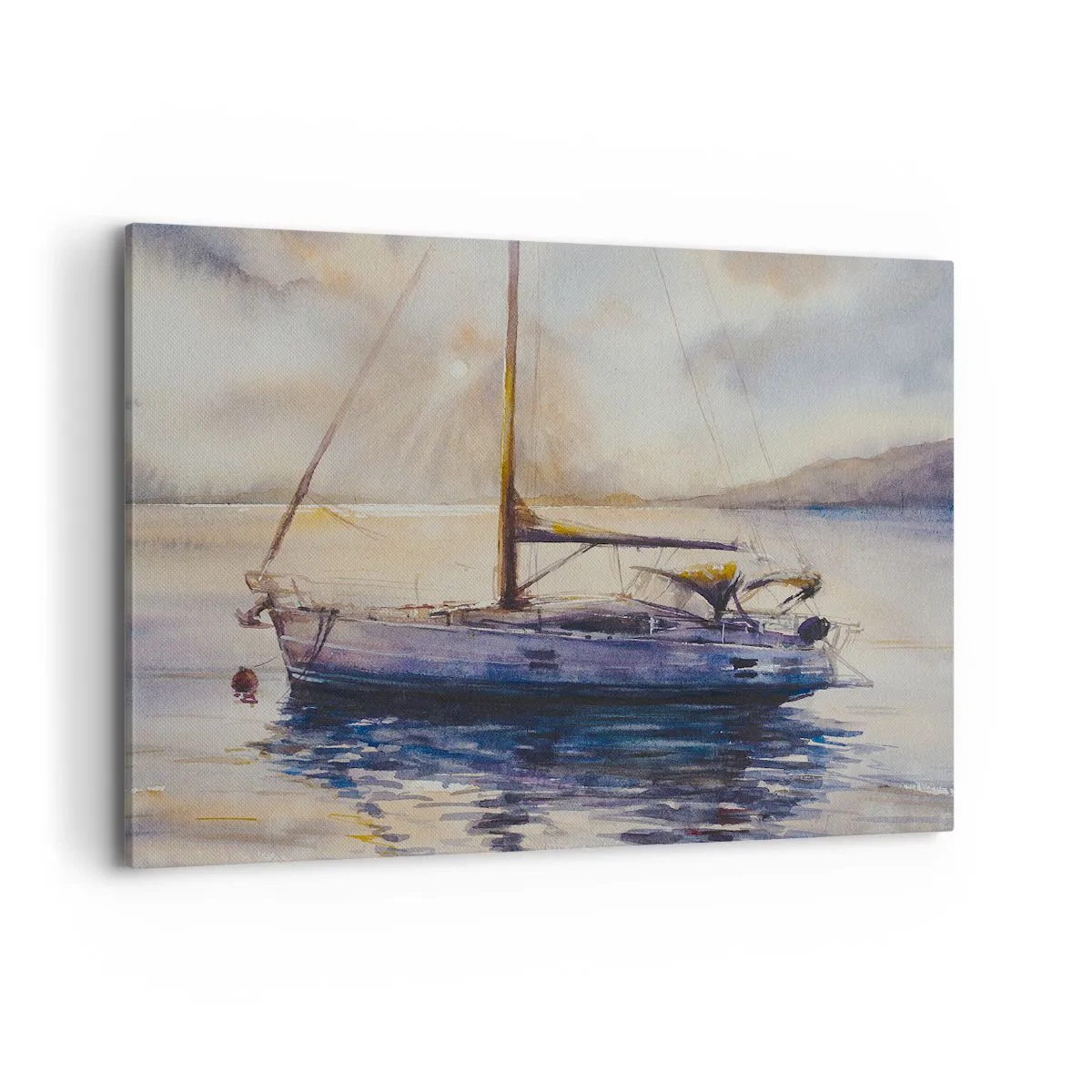 Impression sur toile - Image sur toile - Un yacht sur une mer calme au coucher du soleil - 100x70cm - Soirée sur la baie - Décoration murale moderne pour le salon et la chambre ARTTOR