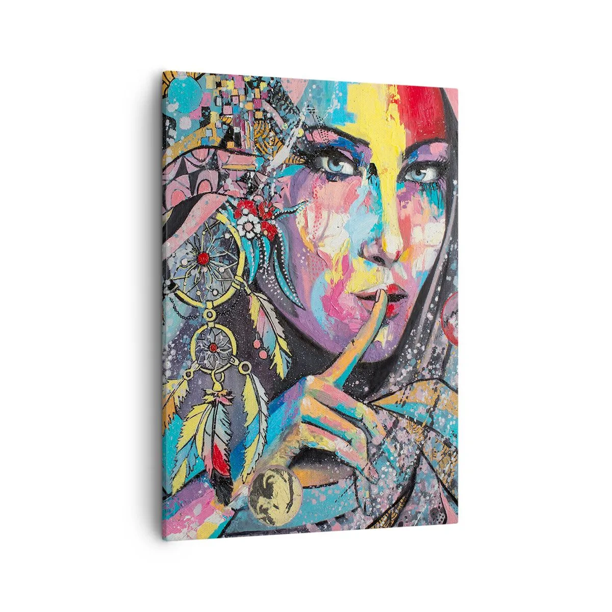Impression sur toile - Image sur toile - Visage féminin coloré dans un style artistique - 50x70cm - Taisez-vous jusqu'à ce que vous compreniez - Décoration murale moderne pour le salon et la chambre ARTTOR