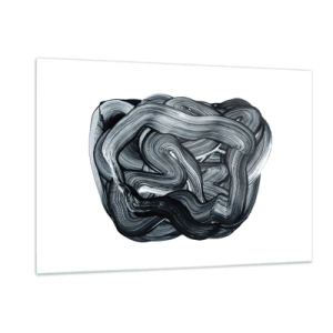 Impression sur verre - Image sur verre - Abstraction de coups de pinceau en noir et blanc - 120x80cm - Ce n'est pas si simple - Décoration murale moderne pour le salon et la chambre ARTTOR