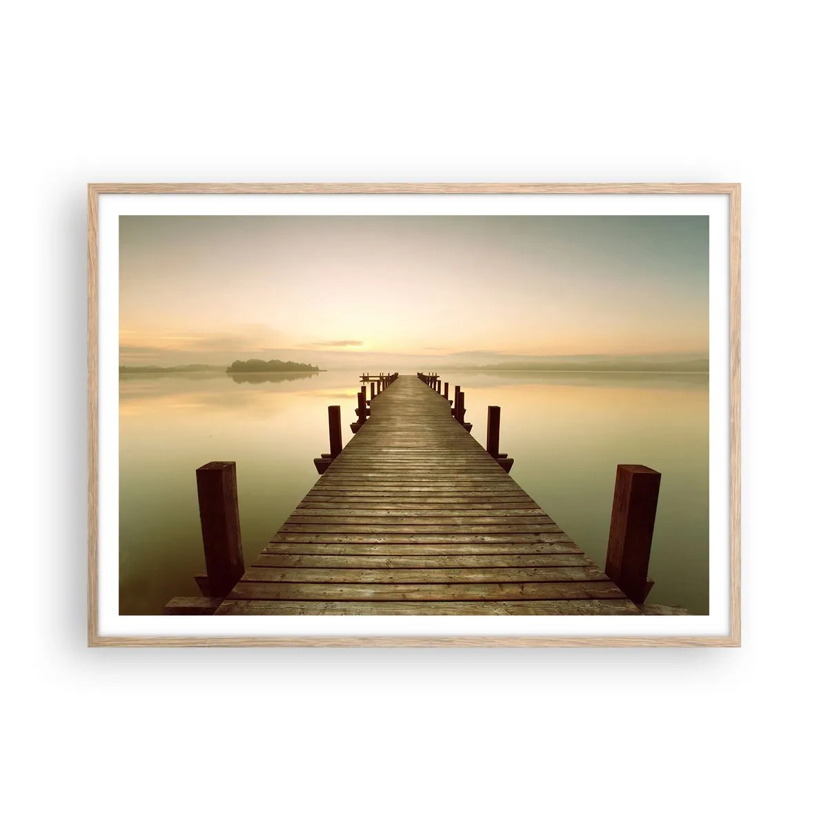 Affiche dans un chêne clair - Poster - L'aube, les premières lueurs, le jour  - 100x70 cm