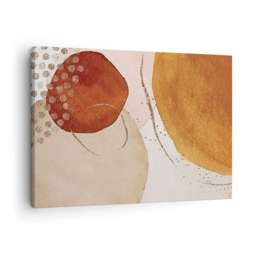 Impression sur toile - Image sur toile - Formes abstraites dans des tons chauds de marron et d'or - 70x50cm - Rondeur et mouvement - Décoration murale moderne pour le salon et la chambre ARTTOR