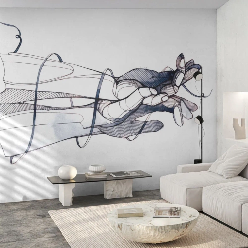 Papier Peint Photo Premium Sand - Dessin artistique d'une main avec une fleur dans un style abstrait - 100x70cm - Étude du touché - Décoration murale moderne pour le salon et la chambre ARTTOR