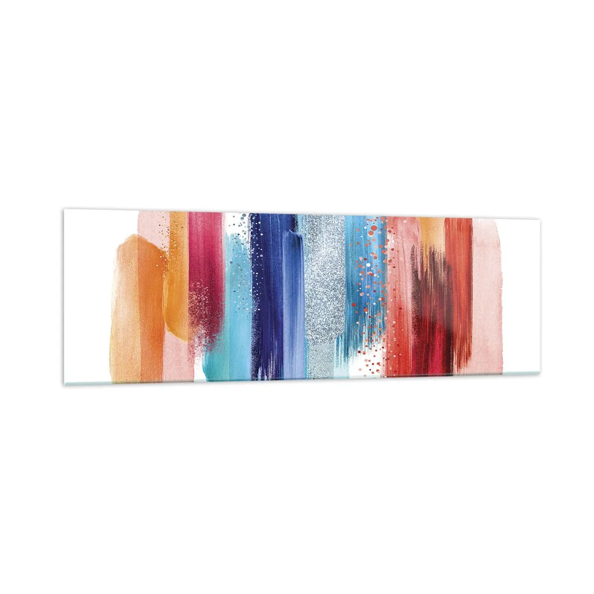 Impression sur verre - Image sur verre - Coups de pinceau colorés sur fond blanc - 160x50cm - En haut et en bas - Décoration murale moderne pour le salon et la chambre ARTTOR