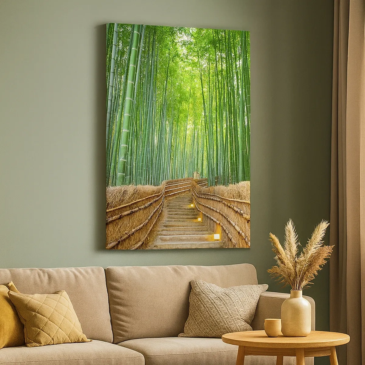 Impression sur toile - Image sur toile - Un chemin dans une dense forêt de bambous - 50x70cm - L'essence de la nature asiatique - Décoration murale moderne pour le salon et la chambre ARTTOR