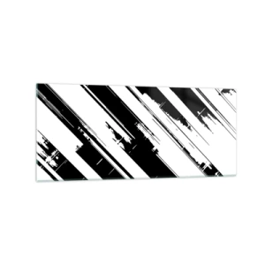 Impression sur verre - Image sur verre - Lignes noires et blanches et motifs géométriques dans un style moderne - 120x50cm - Une composition intense et dynamique - Décoration murale moderne pour le salon et la chambre ARTTOR