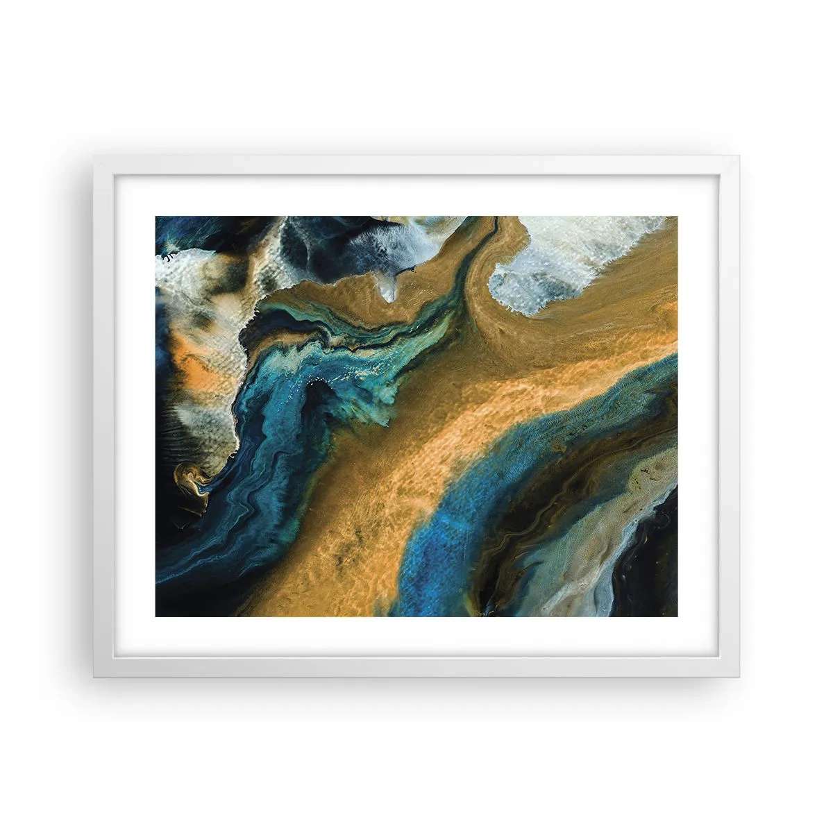 Affiche dans un cadre blanc - Poster - Bleu - jaune - influences mutuelles - 50x40 cm