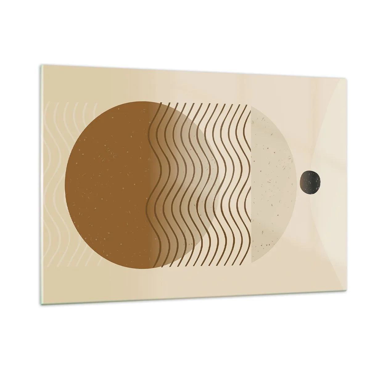 Impression sur verre - Image sur verre - Composition géométrique avec des vagues et des cercles dans des couleurs beiges - 120x80cm - Sur l'origine des figures géométriques - Décoration murale moderne pour le salon et la chambre ARTTOR