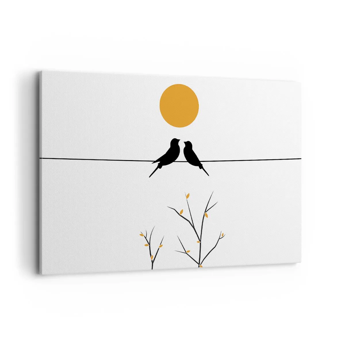 Impression sur toile - Image sur toile - Oiseaux sur une ligne avec un soleil jaune - 120x80cm - Soirée pour rossignols - Décoration murale moderne pour le salon et la chambre ARTTOR