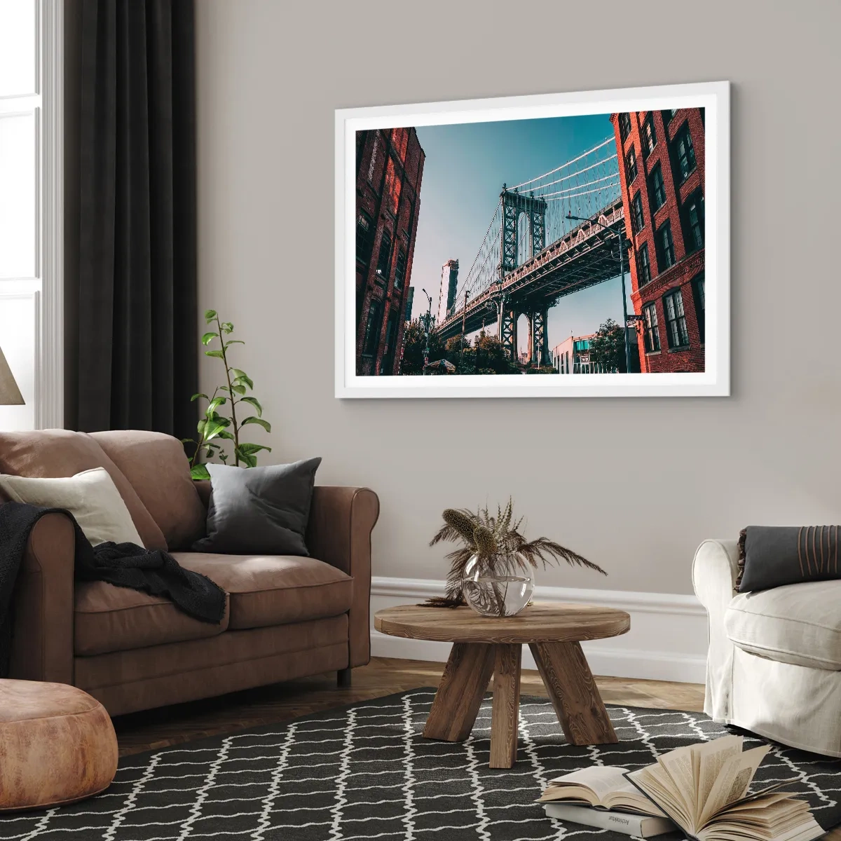 Affiche dans un cadre blanc - Poster - Sur les vagues de la ville - 100x70 cm