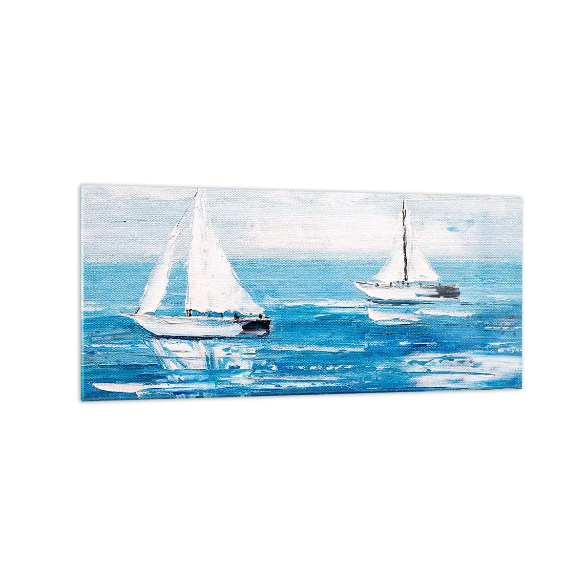 Impression sur verre - Image sur verre - Yachts sur la mer bleue dans un style artistique - 120x50cm - Avec un ami à mes côtés - Décoration murale moderne pour le salon et la chambre ARTTOR