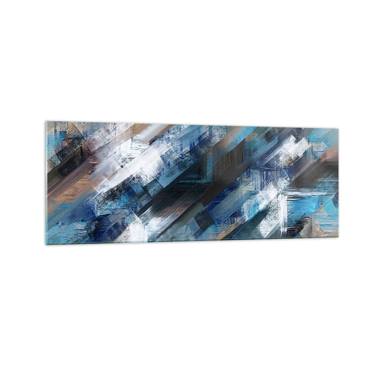 Impression sur verre - Image sur verre - Composition abstraite avec des lignes diagonales bleues - 140x50cm - Diagonale de bleus - Décoration murale moderne pour le salon et la chambre ARTTOR
