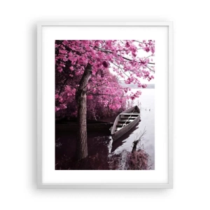 Affiche dans un cadre blanc - Poster - Dans un silence rose - 40x50 cm
