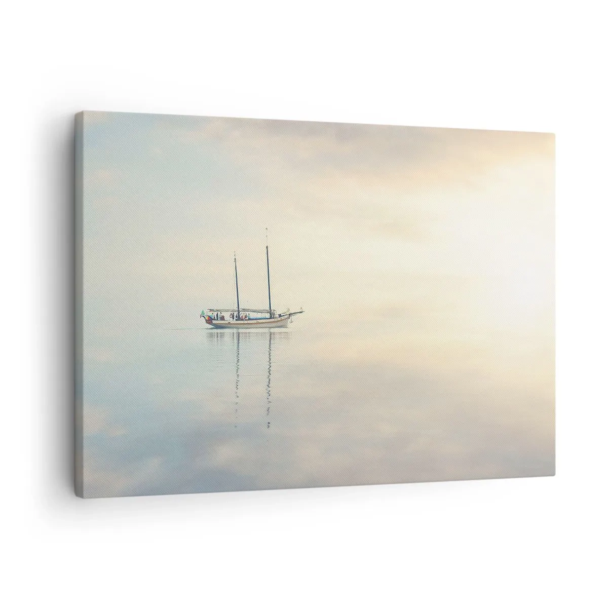 Impression sur toile - Image sur toile - Un bateau sur une mer calme dans une douce lumière - 70x50cm - Dans une mer de silence - Décoration murale moderne pour le salon et la chambre ARTTOR