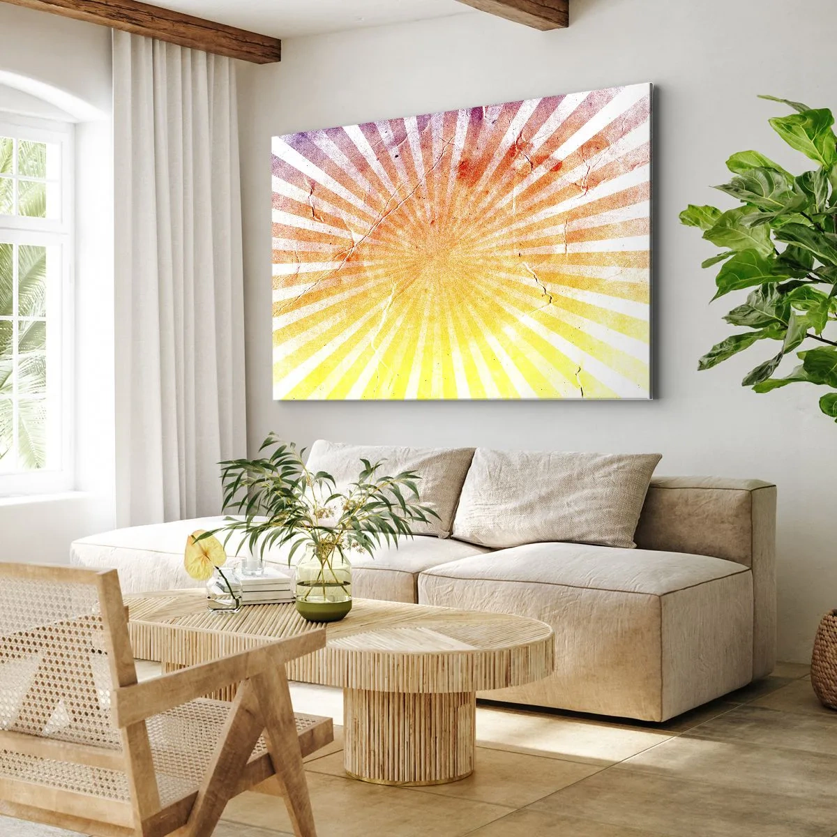 Impression sur toile - Image sur toile - Rayons de soleil dans les tons orange et jaune - 120x80cm - Levant et couchant - Décoration murale moderne pour le salon et la chambre ARTTOR