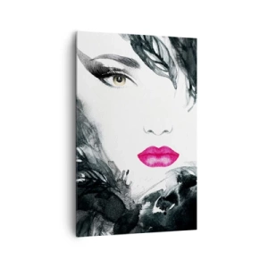 Impression sur toile - Image sur toile - Portrait artistique d'une femme aux lèvres intensément roses - 80x120cm - Attention! Femme fatale - Décoration murale moderne pour le salon et la chambre ARTTOR