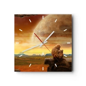 Horloge murale - Pendule murale - Des singes assis sur un rocher dans un paysage surréaliste avec une planète géante - 30x30cm - L'amour est le même partout - Décoration murale moderne pour le salon et la chambre ARTTOR
