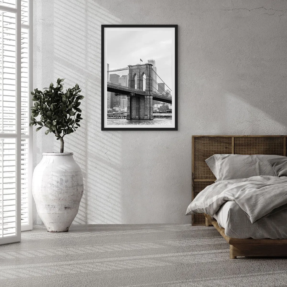 Affiche dans un cadre noir - Poster - Pont de Brooklyn en monochrome - 50x70cm - Climat New-Yorkais - Décoration murale moderne pour le salon et la chambre ARTTOR