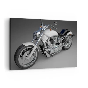 Impression sur toile - Image sur toile - Moto cruiser blanche sur fond gris - 120x80cm - Jusqu'à ce que tu t'agenouilles - Décoration murale moderne pour le salon et la chambre ARTTOR