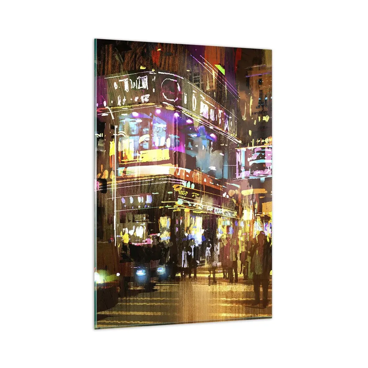Impression sur verre - Image sur verre - Une ville animée la nuit sous la lumière des néons - 80x120cm - Dans une mer de lumière - Décoration murale moderne pour le salon et la chambre ARTTOR