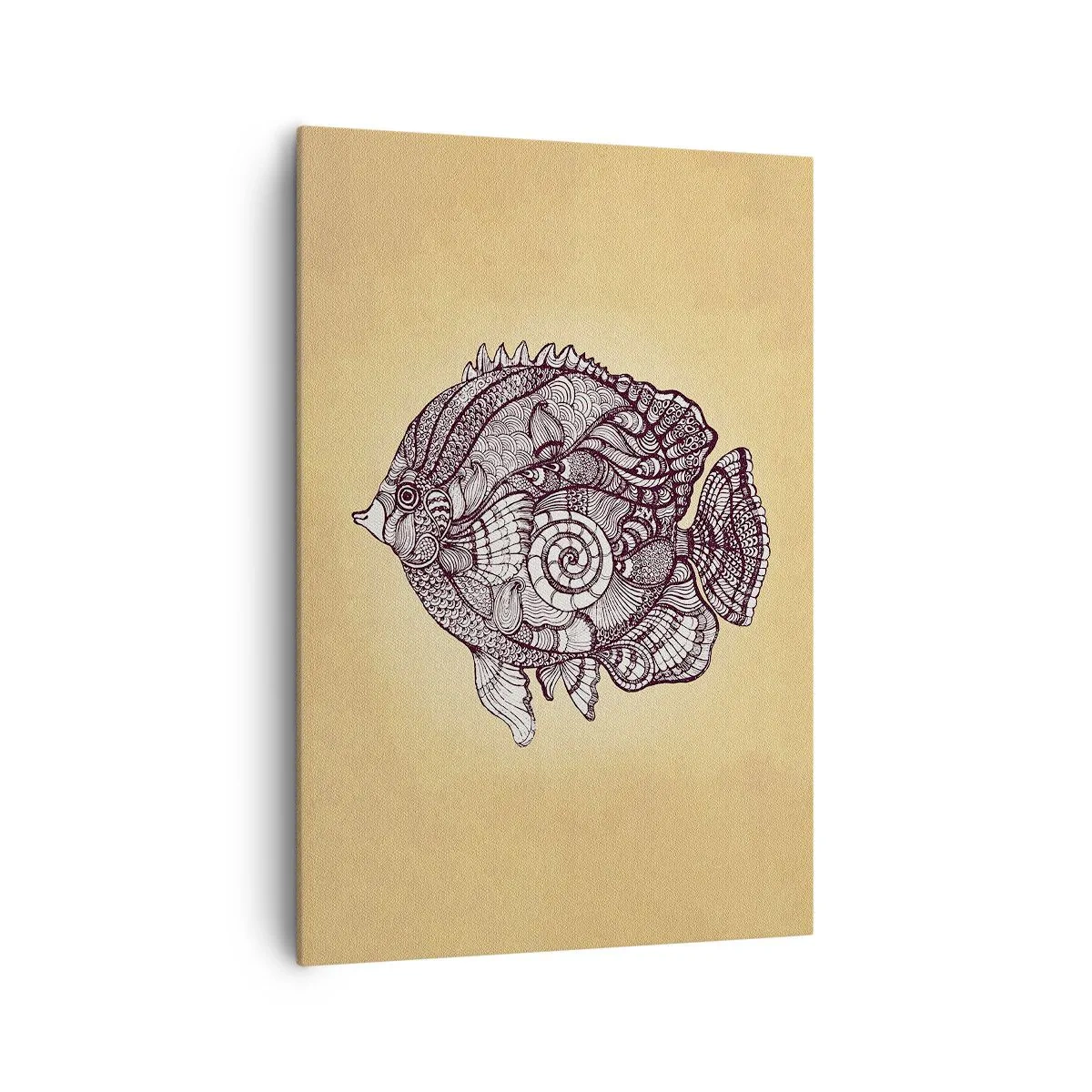 Impression sur toile - Image sur toile - Poisson décoratif dans un style de dessin avec des motifs - 70x100cm - D'un océan d'ornements - Décoration murale moderne pour le salon et la chambre ARTTOR