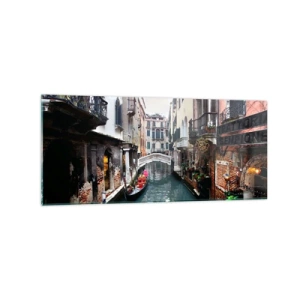 Impression sur verre - Image sur verre - Un canal à Venise avec une gondole et des bâtiments historiques - 120x50cm - Paysage vénitien avec une gondole et un pont - Décoration murale moderne pour le salon et la chambre ARTTOR
