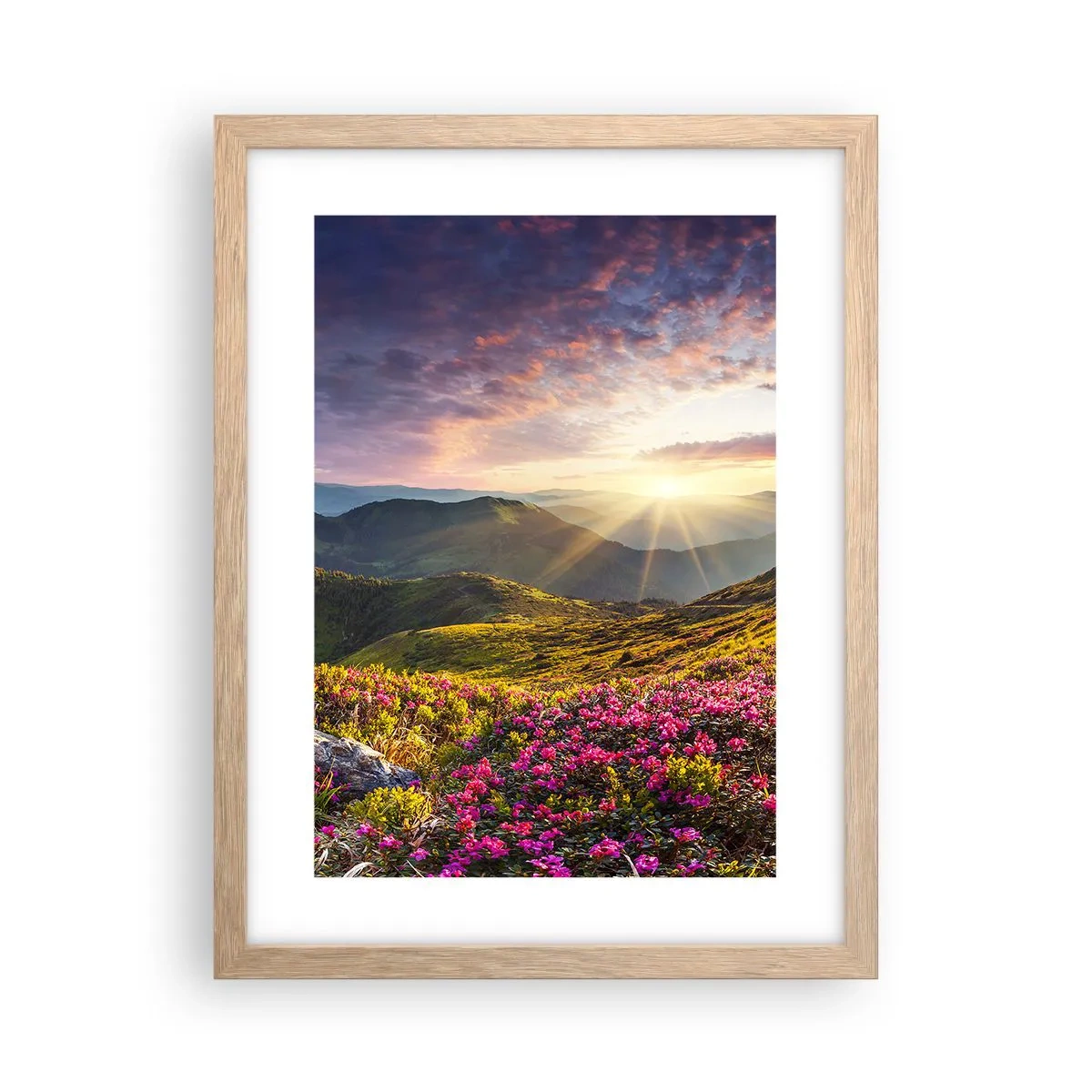 Affiche dans un chêne clair - Poster - Fraîcheur matinale en montagne - 30x40 cm