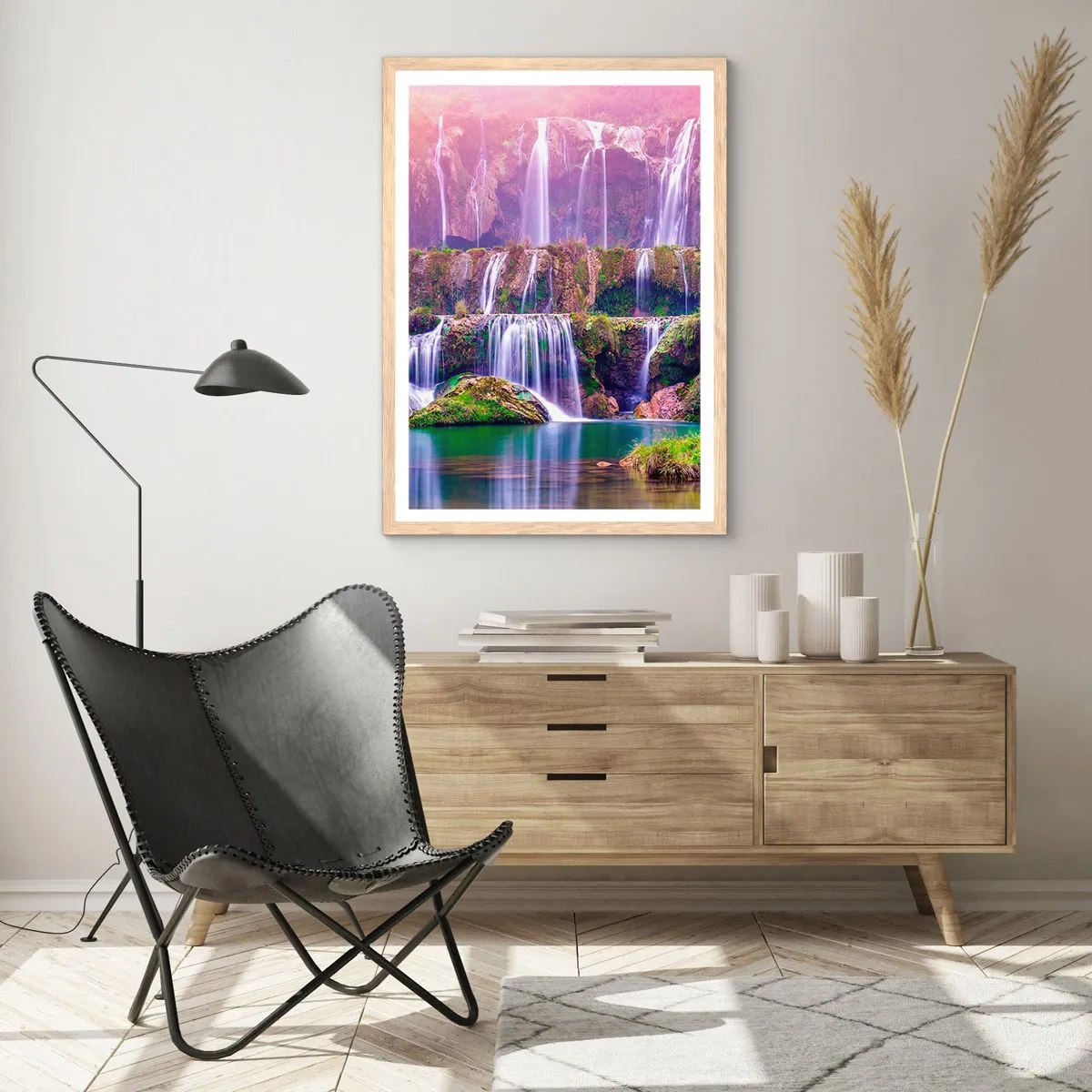 Affiche dans un chêne clair - Poster - Escalier vers le ciel - 30x40 cm