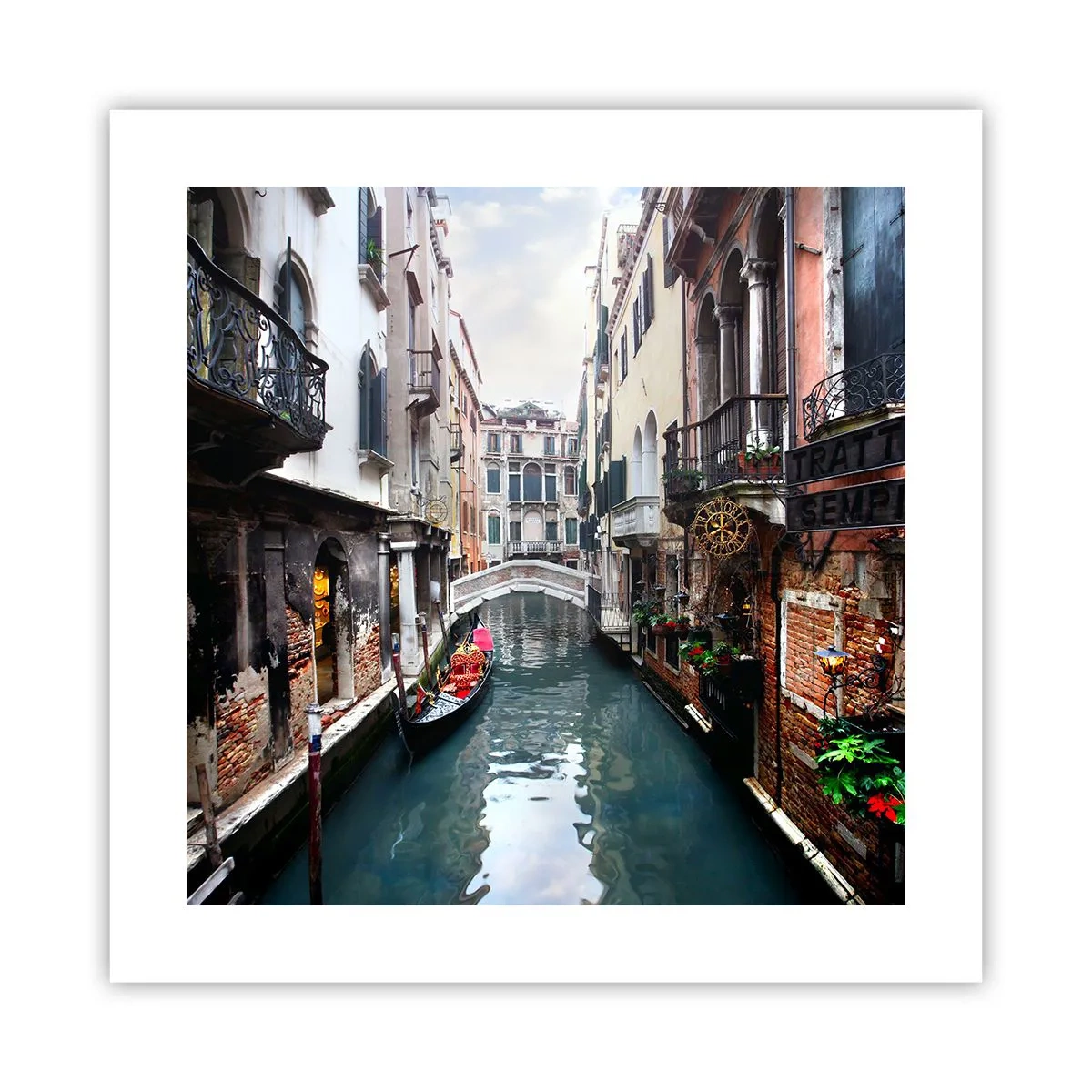 Affiche - Poster - Paysage vénitien avec une gondole et un pont - 40x40 cm