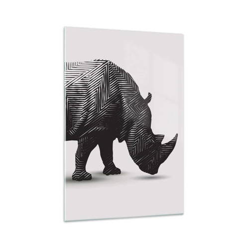 Impression sur verre - Image sur verre - Silhouette graphique d'un rhinocéros dans un motif noir et blanc - 70x100cm - Beauté géométrique de la nature - Décoration murale moderne pour le salon et la chambre ARTTOR