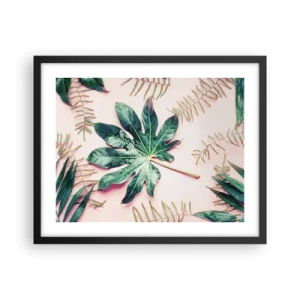 Affiche dans un cadre noir - Poster - Étude de verdure sur fond rose - 50x40 cm