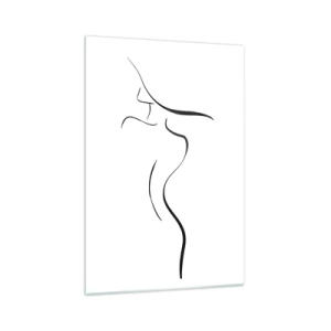 Impression sur verre - Image sur verre - Contour minimaliste d'une silhouette féminine sur fond blanc - 70x100cm - Insaisissable comme une vague - Décoration murale moderne pour le salon et la chambre ARTTOR
